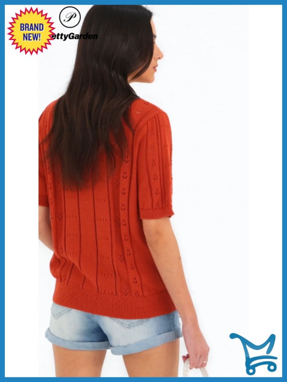Short Sleeve Crochet Knit Cardigan Sweater Summer Button Down Lightweight - Picture 6 of 6
